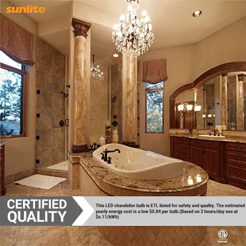 Sunlite LED B13 Chandelier Bulb, 7W (60W=), 500 Lumens, Dimmable, E12 Base, 3000K Warm White, 6 Count
