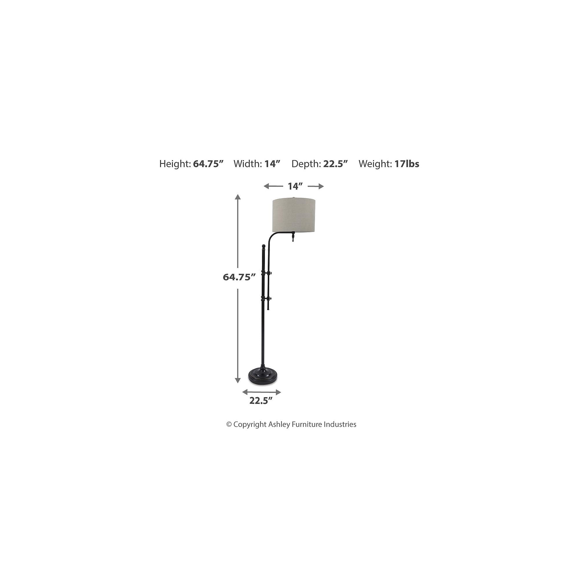 Signature Design By Ashley Anemoon Casual 64.63'' Metal Floor Lamp With Adjustable Arm, Black