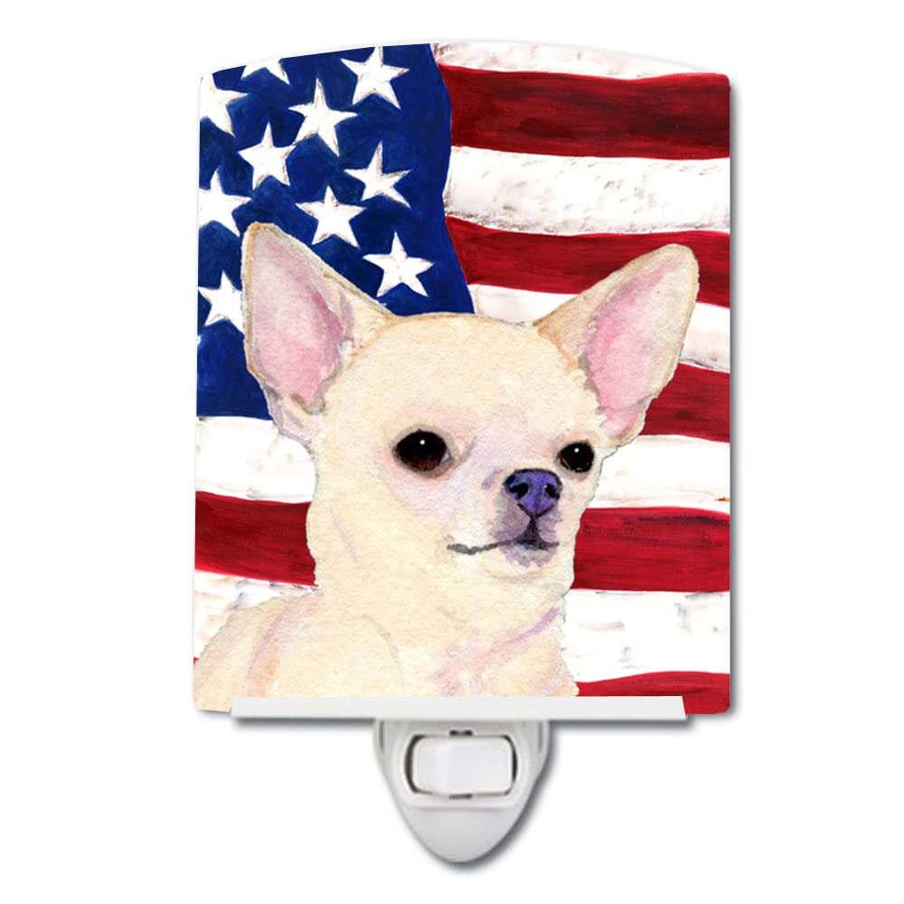 Carolines Treasures Ceramic Night Light, USA American Flag, Chihuahua Design, UL-Certified, 6x4x3 Inches, Multicolor, Model SS4228CNL