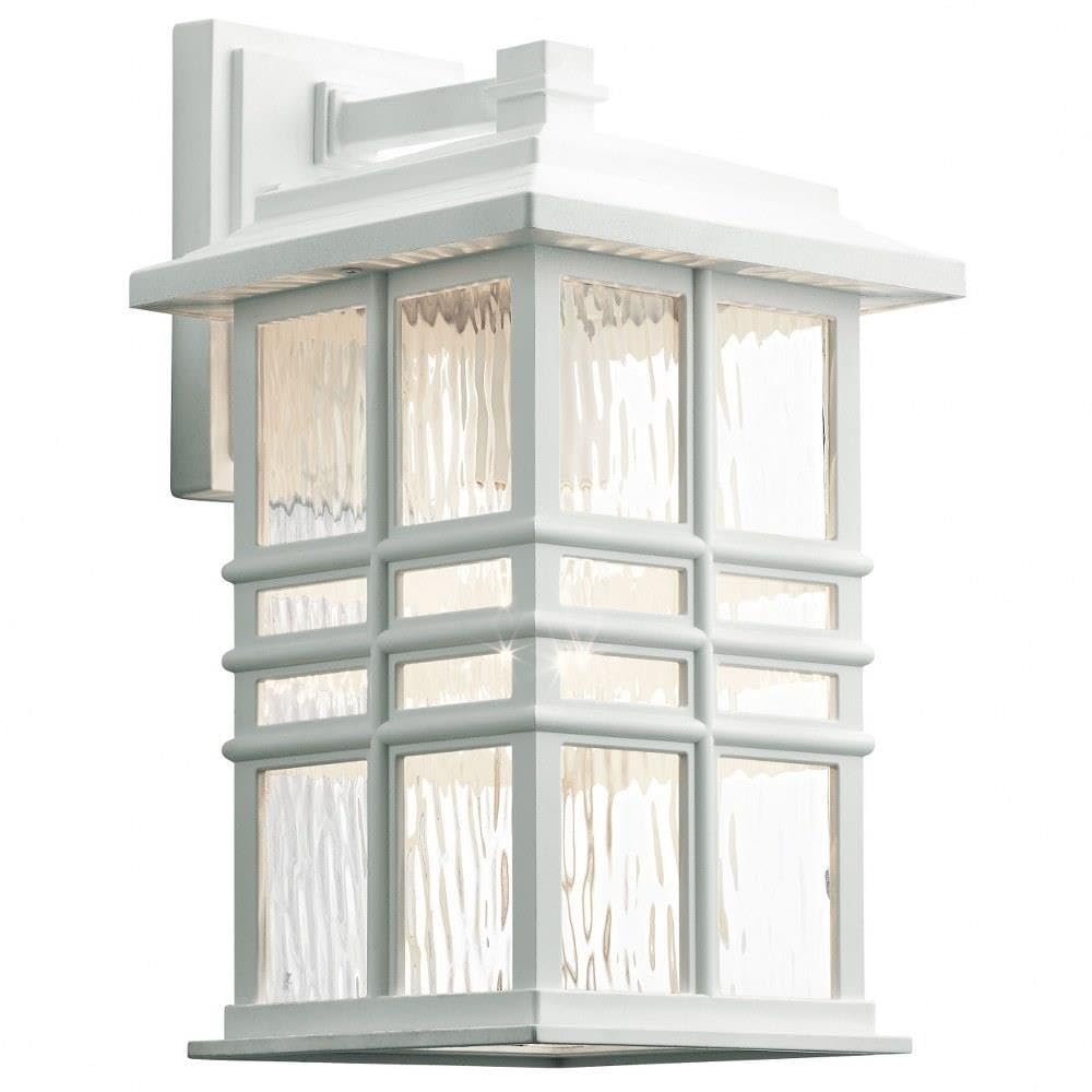 Kichler Beacon Square 14.25'' Outdoor Wall Light in White, 1-Light Exterior Wall Sconce with with Clear Hammered Glass, (14.25''