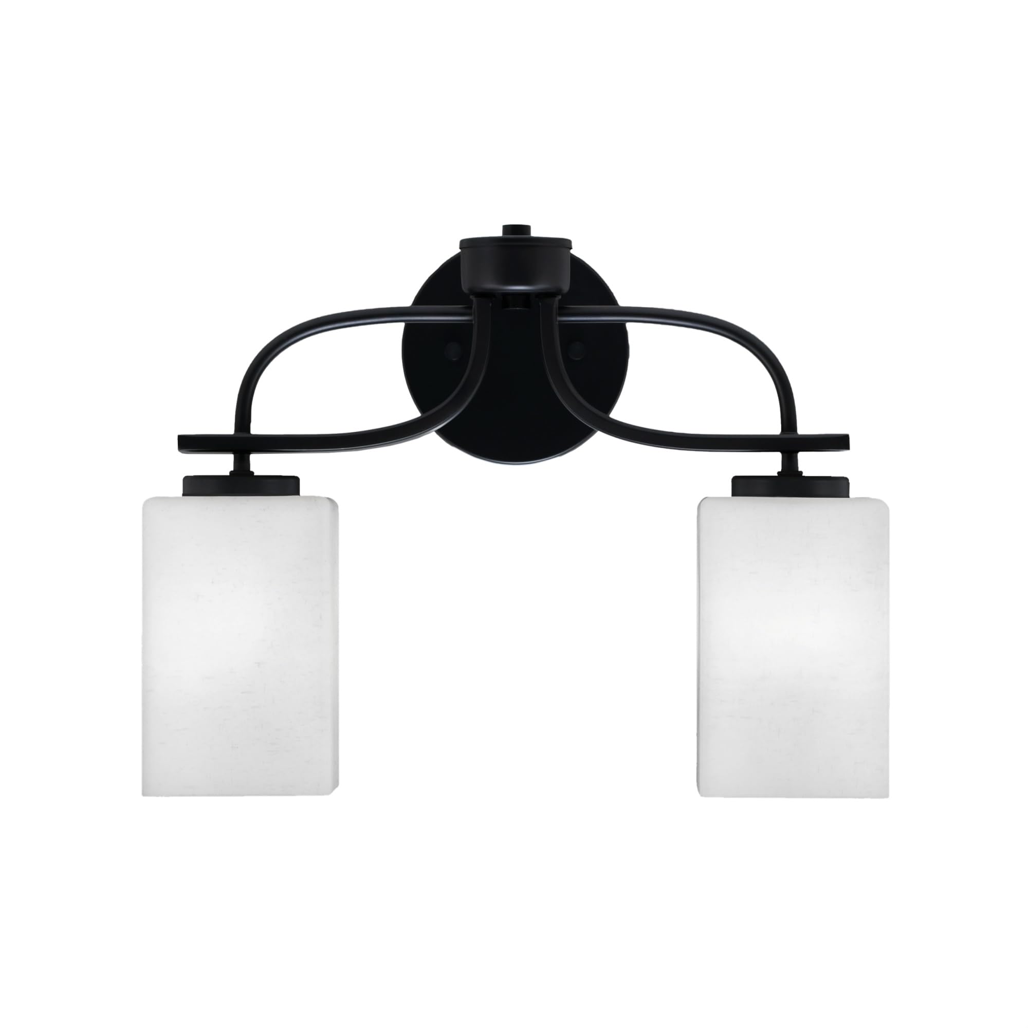 Cavella 2 Light Bath Bar In Matte Black Finish With 4" Square White Muslin Glass