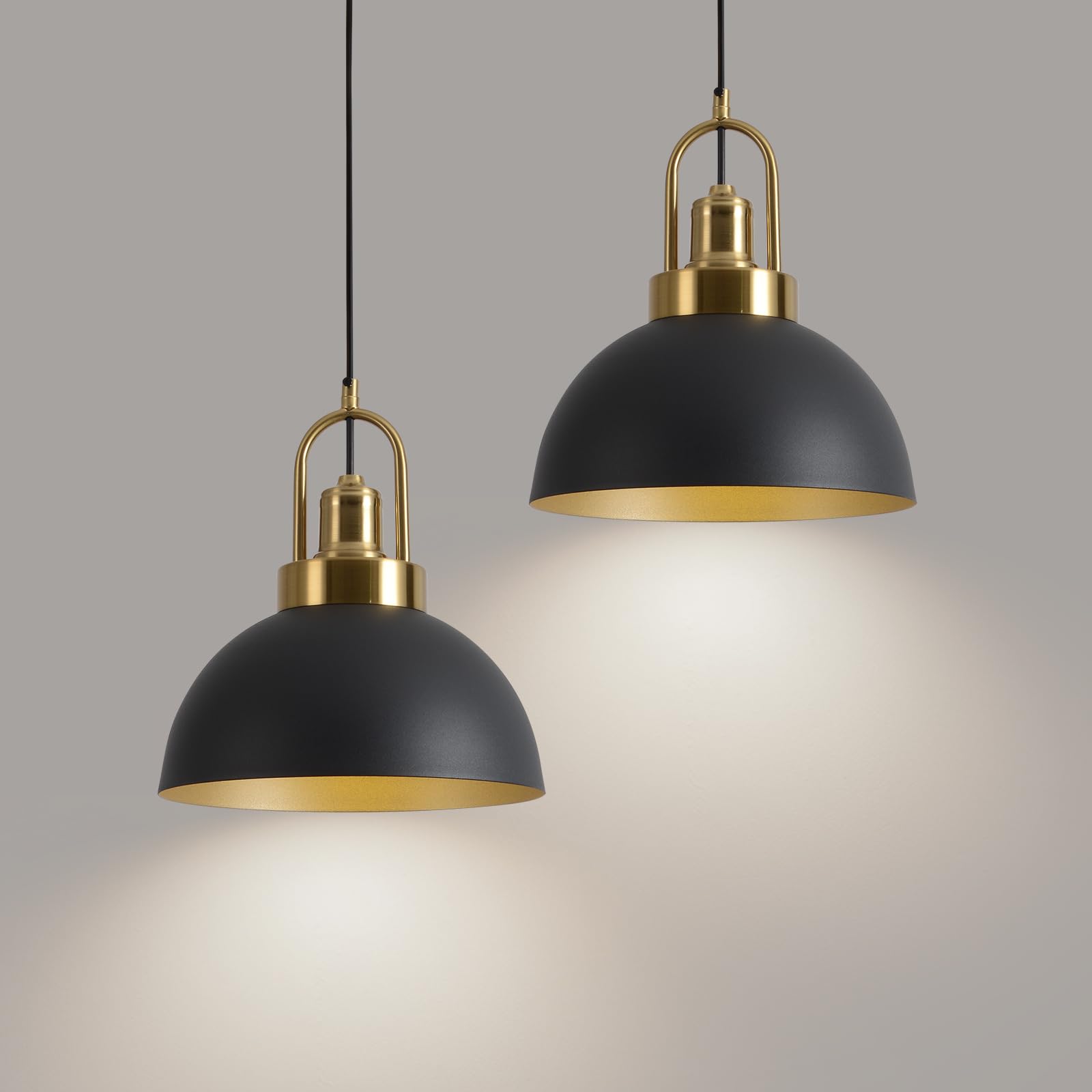 YHANFENGCY 2 Vintage Pendant Light 9.84 ''Black and Gold Pendant Light Brass Socket Dome line Length 78.74'' Chandeliers for Kit