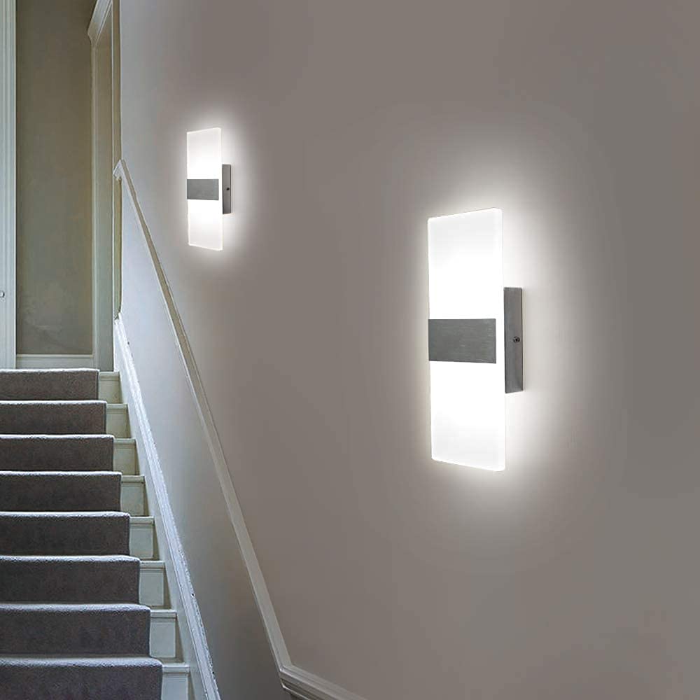 Lightess Modern Wall Sconce 12W Dimmable LED Lamp, Cool White Acrylic, Model HS521-1 for Hallway Bedroom Corridor