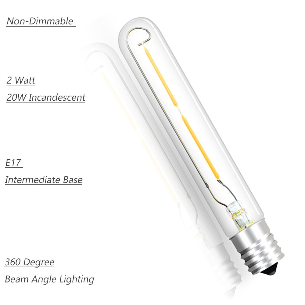 Bonlux Led T6.5 Tubular Filament Bulb, 2W T6.5 Led Appliance Light Bulb E17 Intermediate Base, 20W Incandescent Equivalent For E