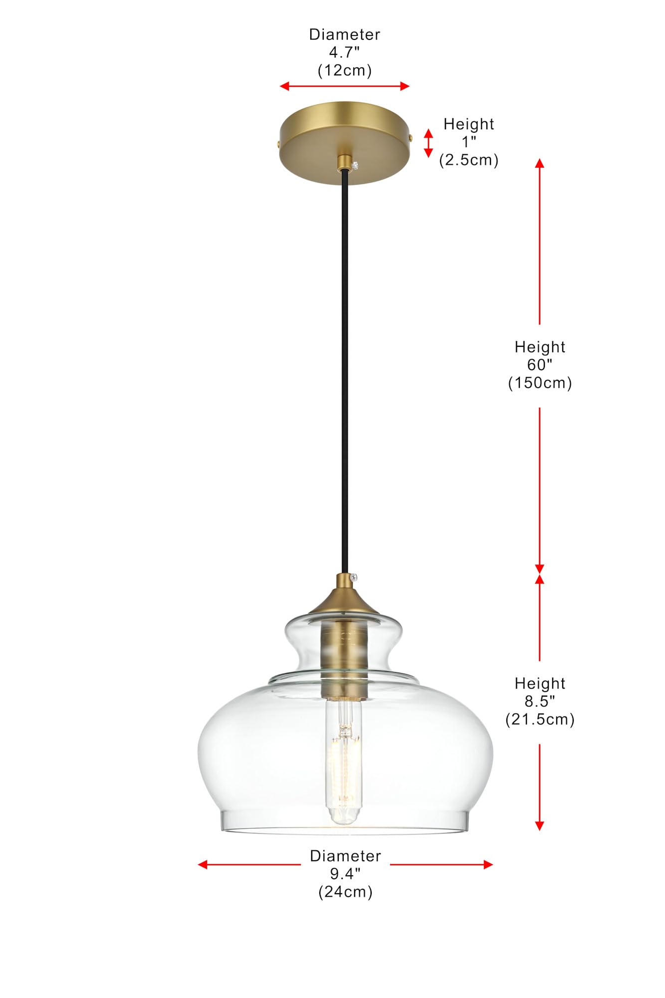 Living District Destry 1-Light Metal Pendant in Black and Clear