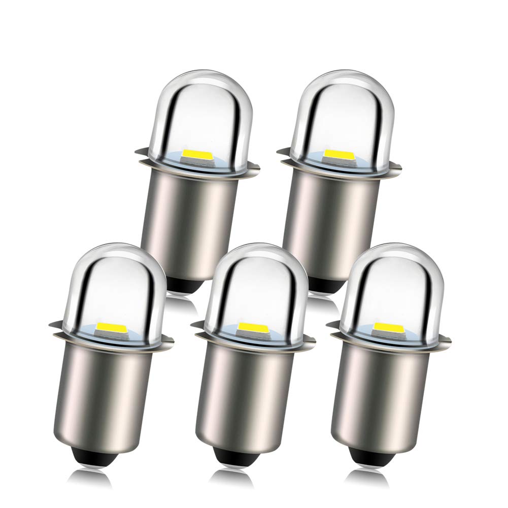 Ruiandsion LED Flashlight Bulb Replacement, P13.5S Base, 3V, White, Pack of 5