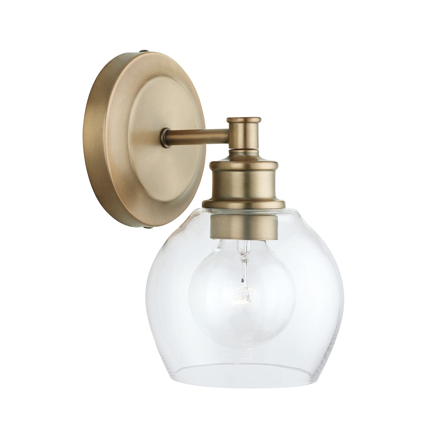 Capital Lighting 621111AD-426 Mid Century Modern Clear Glass Wall Sconce, 1-Light 100 Watt, 10 H x 6 W, Aged Brass