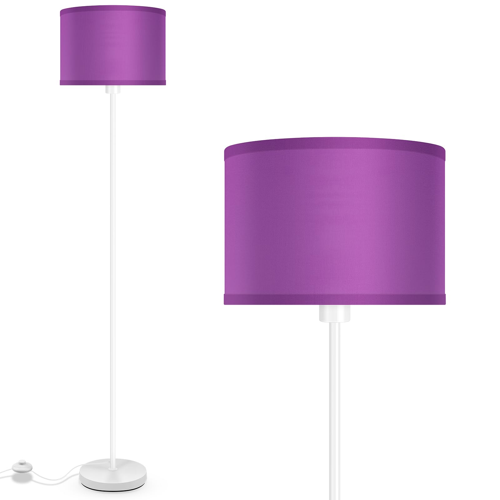 Auquee Floor Lamp, Standing Lamp, Modern Stand Up Lamps With Purple Lampshade, 59'' Tall, Foot Switch, Simple Living Room Decor