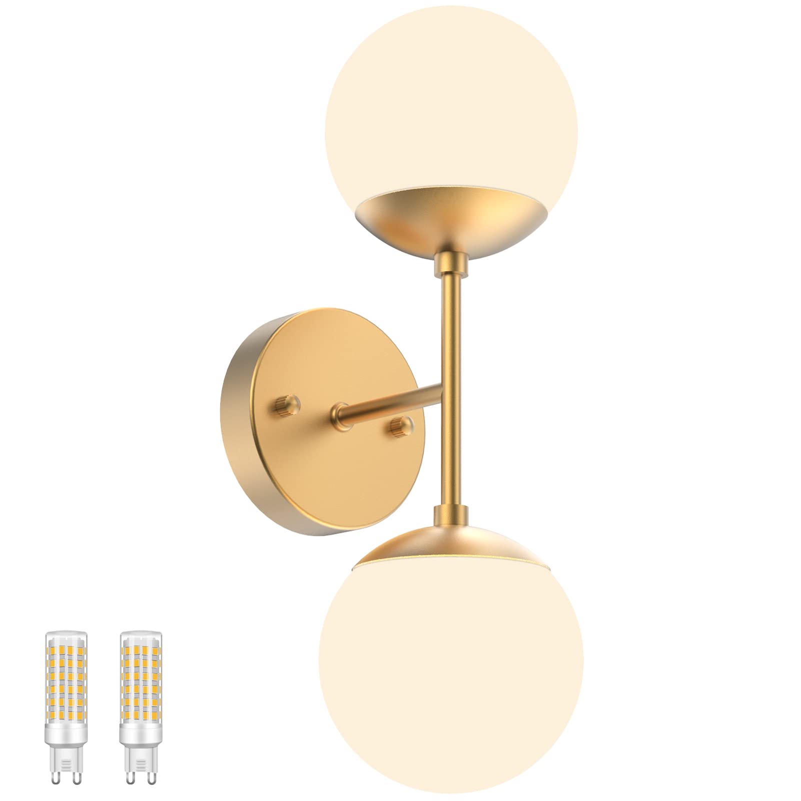 Tipace Gold Wall Sconce 2 Lights,Modern Globe Wall Light, Mid Century Golden Globe Wall Sconce 2-Light For Restaurant Living Roo