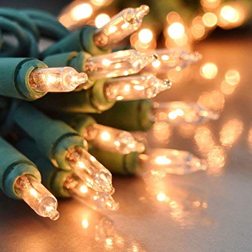 Holiday Essence 100 Count Mini Christmas Lights Set, Clear Incandescent, Green Wire, UL Certified, Indoor/Outdoor Holiday Decoration