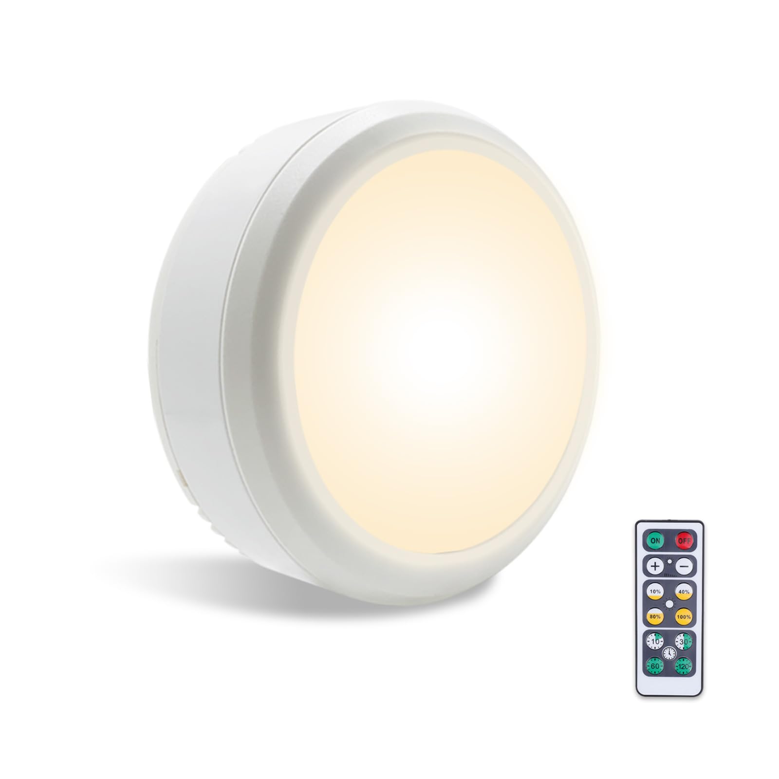 Leastyle Puck Lights With Remote, Battery Operated Under Cabinet Lighting With Dimmable Timer, 3000K Stick-On Closet Light Under
