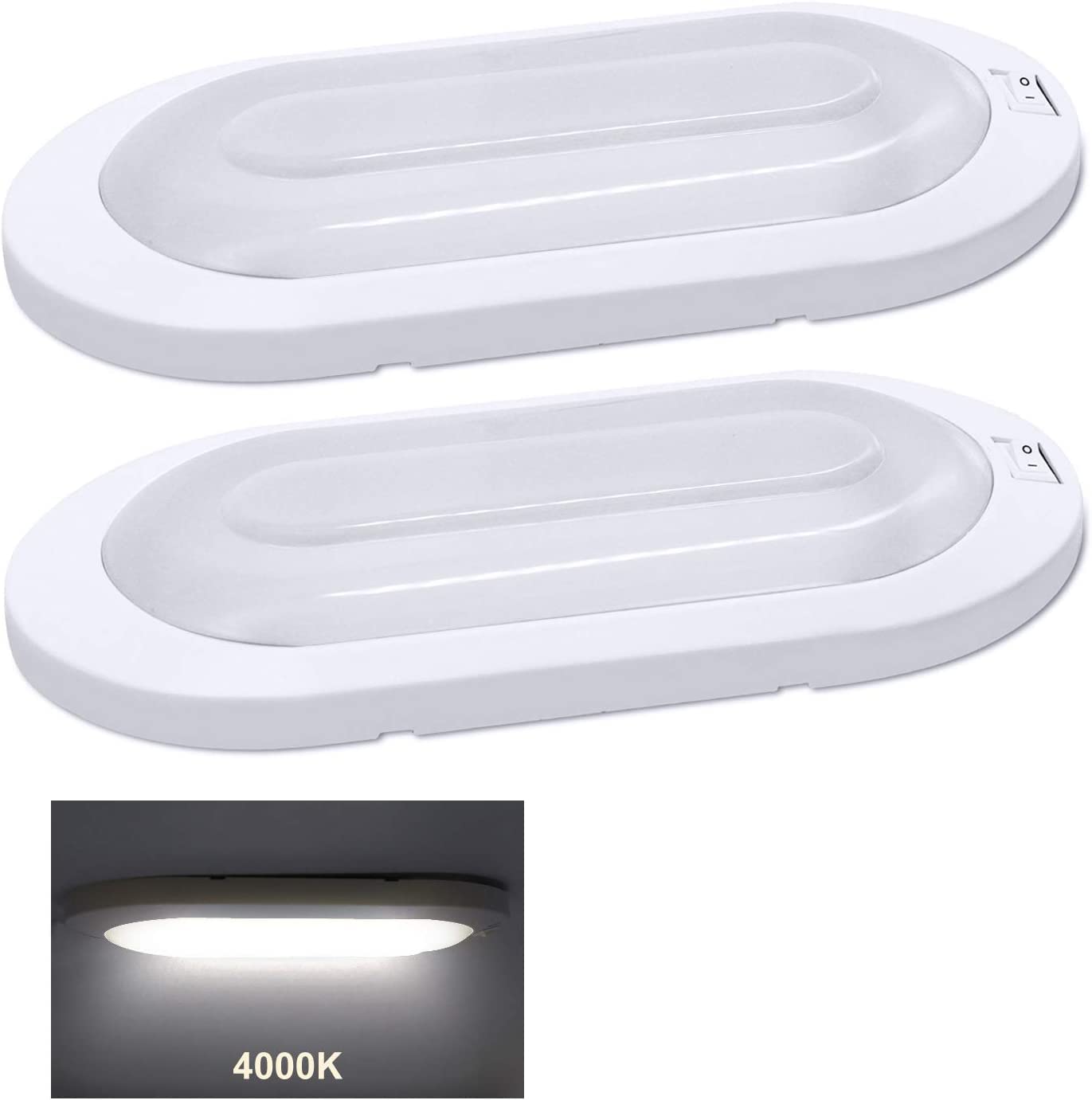 Facon 12V LED Bright RV Pancake Light Surface Mount - 2 Pack, 12Volt Interior Light with Switch, for RV Motorhomes Camper Carava