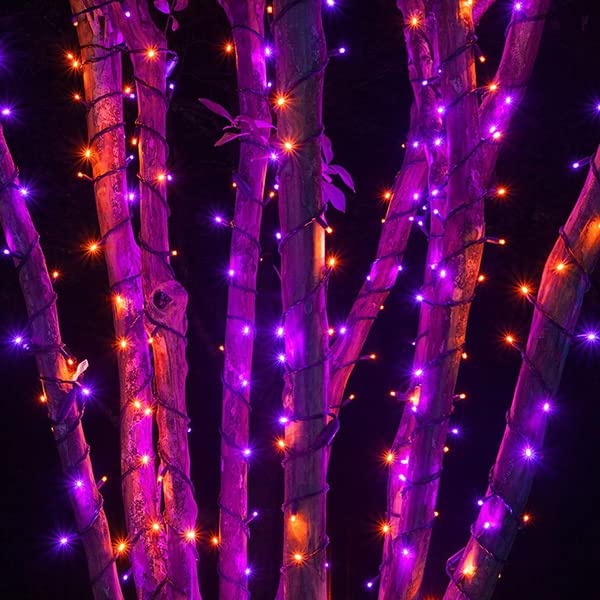 Kemooie 2 Pack 240 Led 78Ft Halloween Solar String Outdoor Lights, Solar Powered With 8 Modes Waterproof Lights For Bedroom Patio Garden Tree Party Yard Decoration (Orange And Purple)