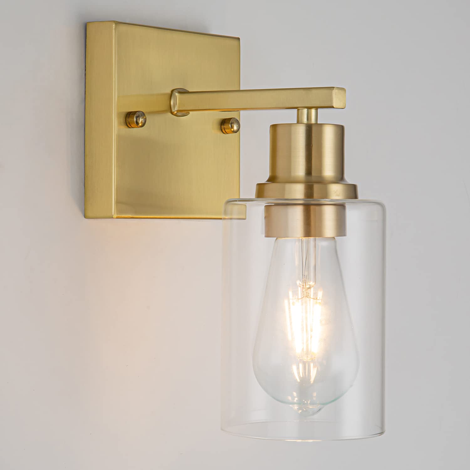 Filimitiy 1-Lights Gold Bathroom Light Fixture, Brushed Brass Vanity Light With Clear Glass Shade, Modern Bath Wall Lights For L