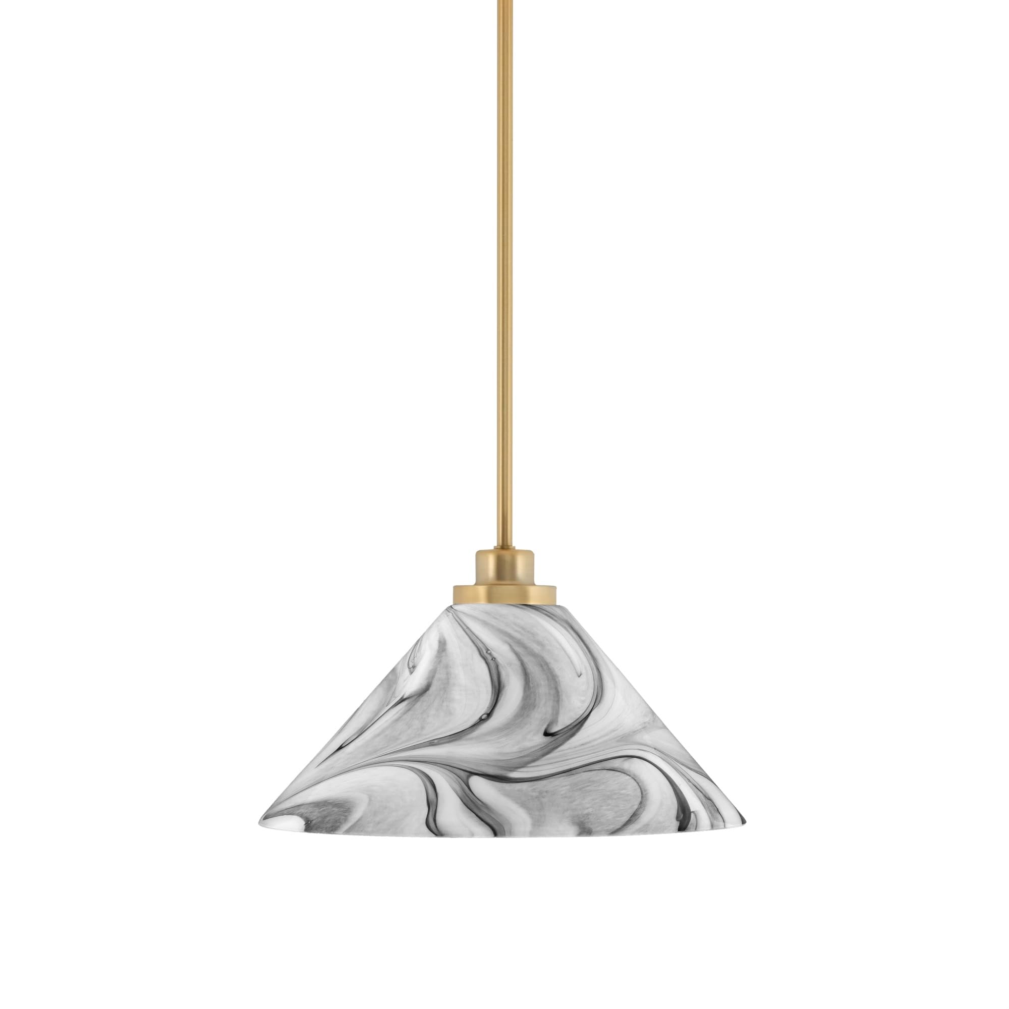 Toltec Lighting Odyssey Mini Pendant - New Age Brass Finish, 12in Onyx Swirl Glass