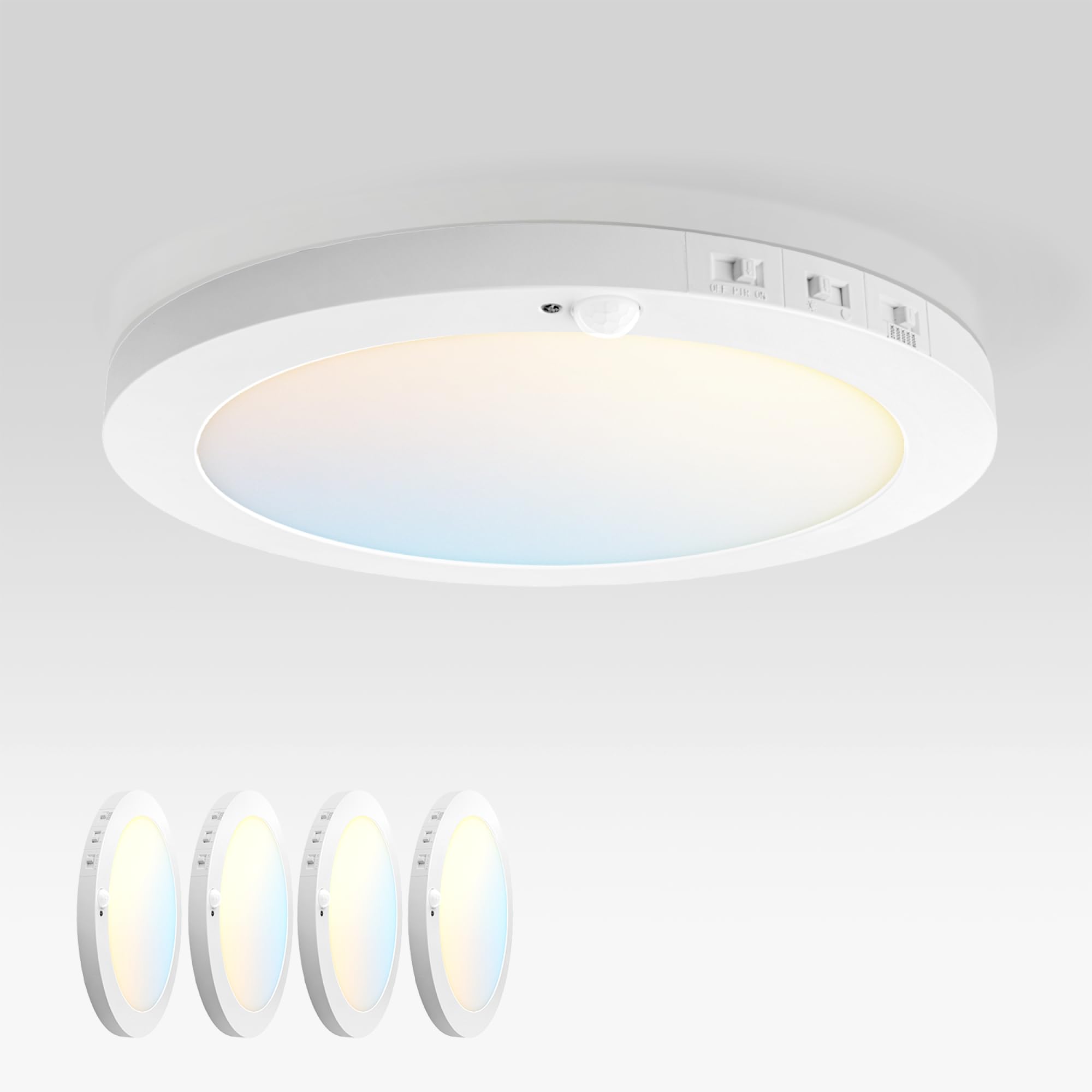 ASD LED 12 Round Flush Mount Ceiling Light Fixture, Low Profile Surface Lighting | 5CCT, Motion Sensored, Ultra-Thin, ETL Listed