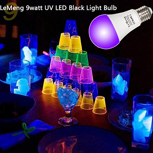 LEMENG LED Black Light Bulb, 9W Blacklight A19, UVA 395-400nm, E26 Medium Base, 3 Pack, UV Blacklight, Aluminum