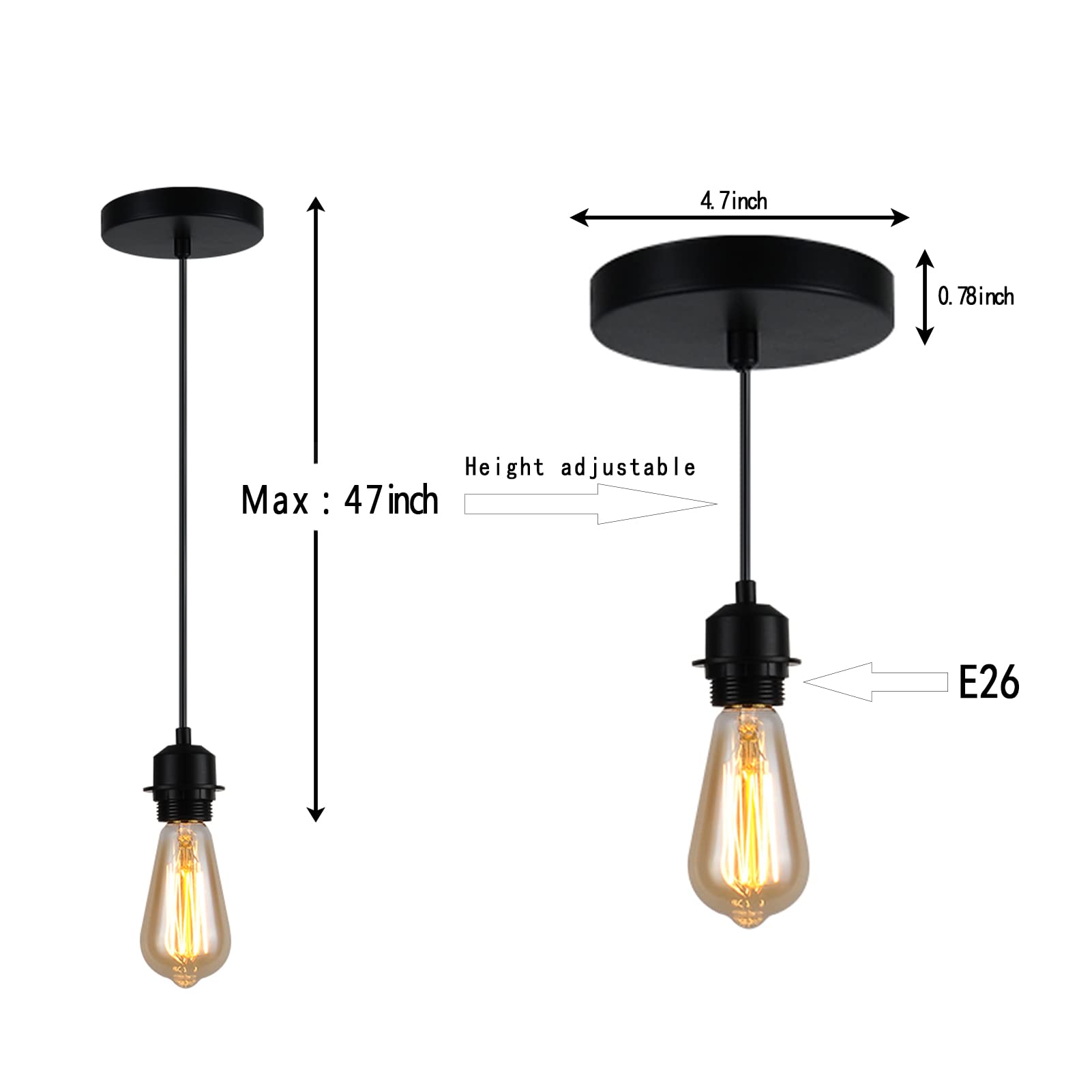 Yzyaxsaa Industrial Mini Pendant Light Kit, E26 Vintage Style Black Cord Hanging Light Fixture,Be Applicable Overhead Lamps For Farmhouse Bedroom Home Ceiling Chandelier Decors (Black)