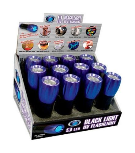 Blacklight Master 9 LED Ultra Violet UV Black Light Flashlight - 12 Pack Tray