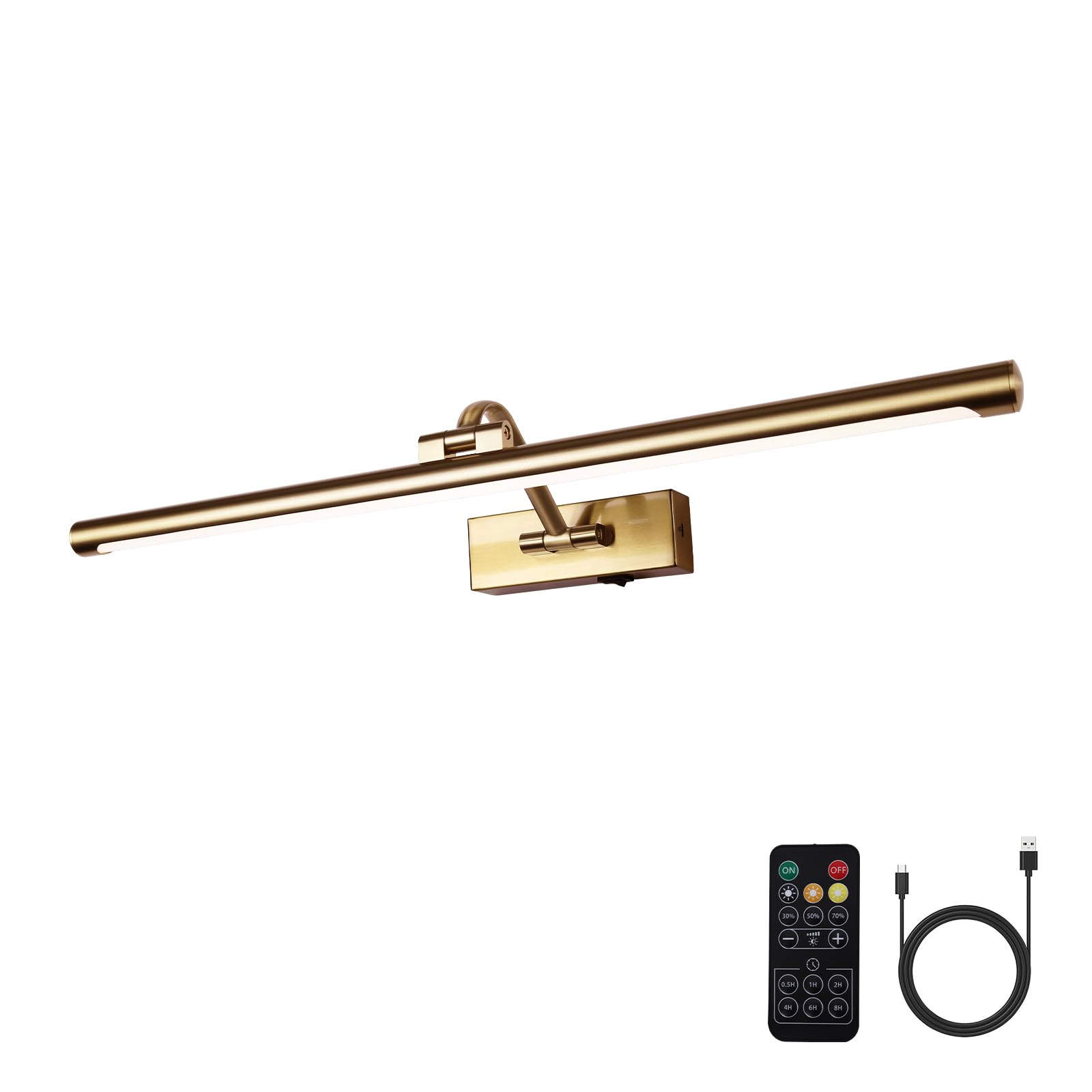 yumcrelect 5W LED Wireless Picture Light - 23.6 Inch Brass Battery Operated Art Light with Remote & Timer, Model 6310