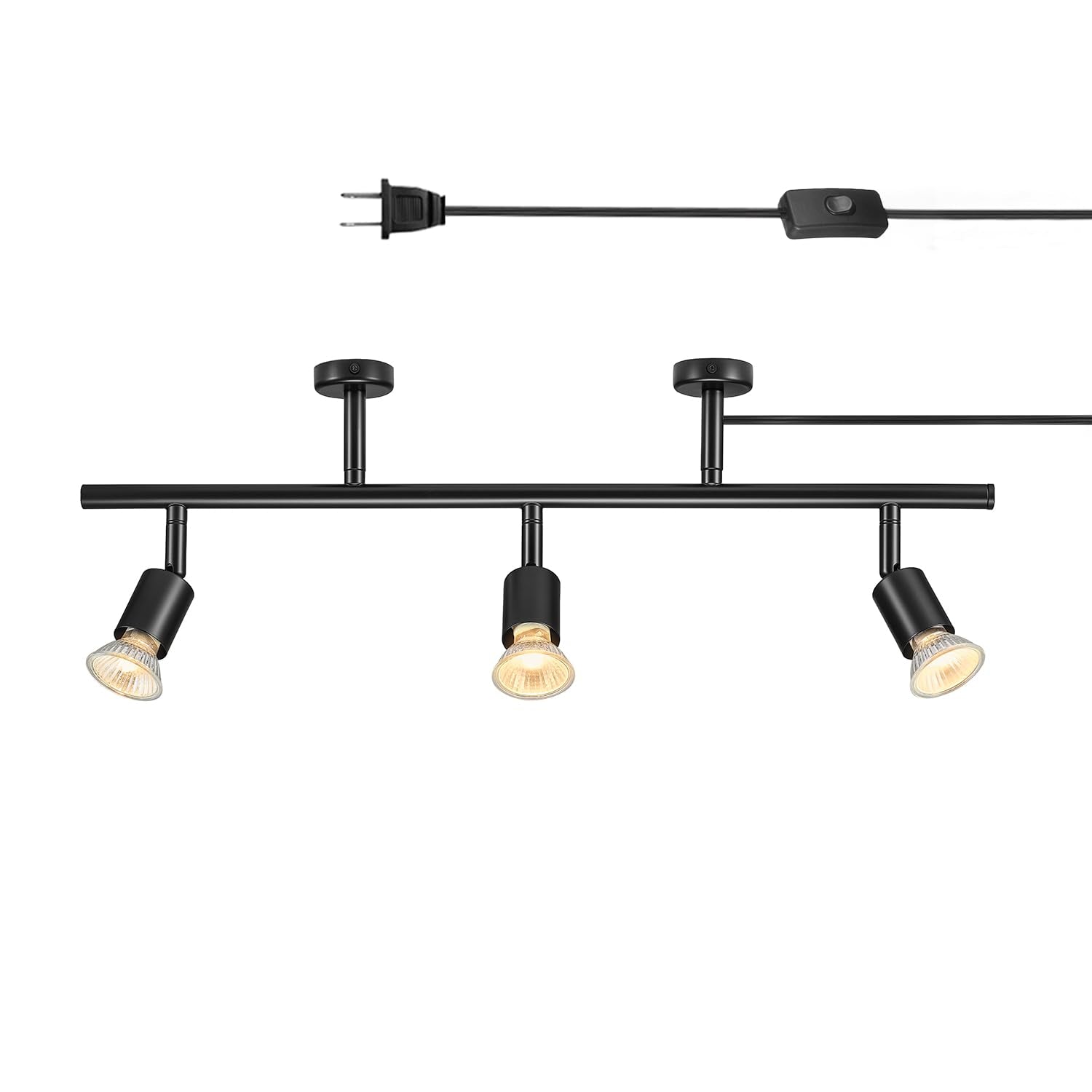 Globe Electric Plug-in Track Lighting, 3-Light Adjustable Track Bar, Matte Black 22-Inch Fixture with 15-Foot Cord, Modern Ceili