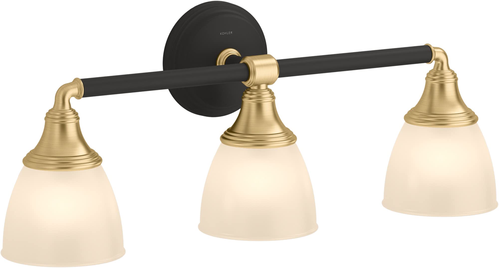 KOHLER Devonshire Bathroom Vanity Light Fixture, 3 Light, Metal, Black with Brass Trim, Model 10572-BML, UL Listed, Wall Sconce