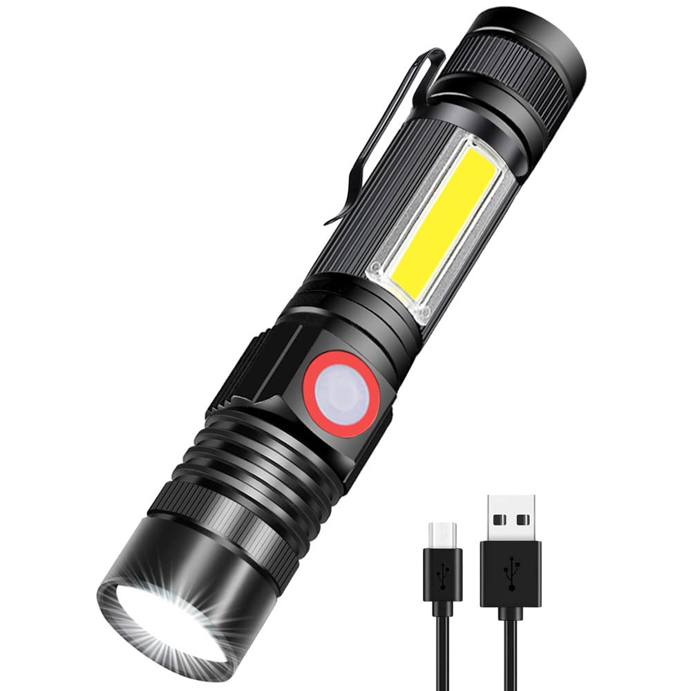 Spriak Rechargeable LED Flashlights, Magnetic Flashlight Super Bright Tactical Flashlight with SideLight,USB Rechargeable,Zoomab