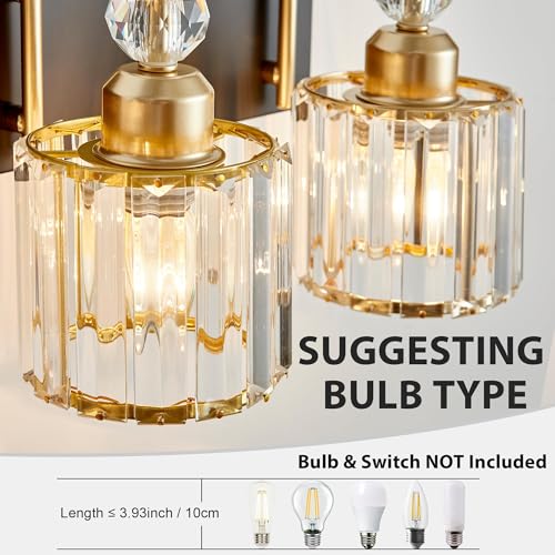 Diamondforge Bathroom Vanity Light Fixtures Over Mirror  Makeup Lighting For Modern Wall  Bath  Desk  Farmhouse  Hallway  3 Crystal Lights  Black Gold