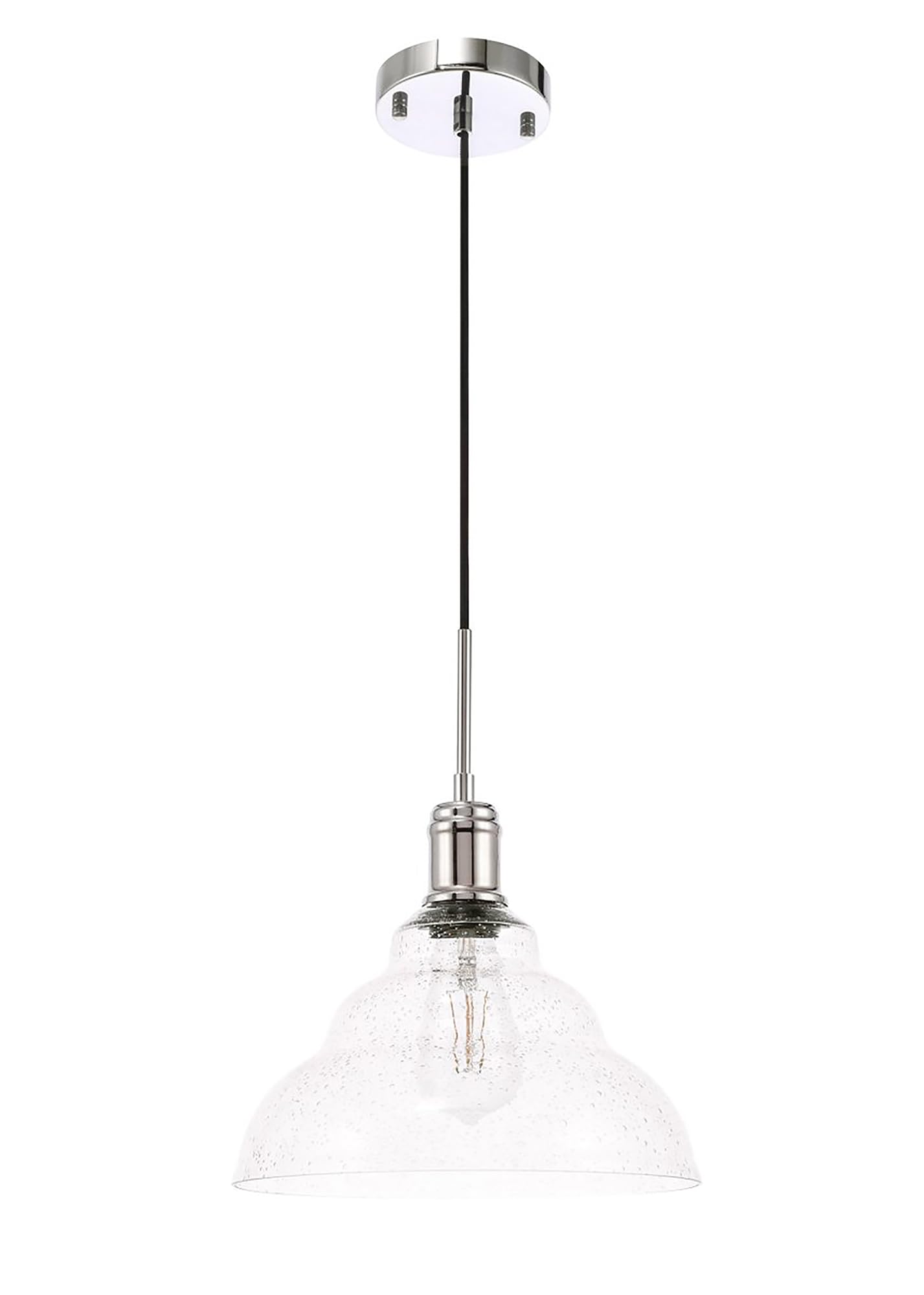 Living District Chrome Modern Pendant Light With Clear Seeded Glass Shade, 1 Light