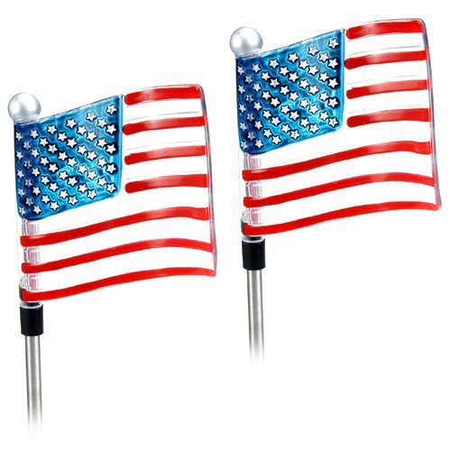 Unido Box Us Flag Solar Garden Stake Lights White Led, Set Of 2