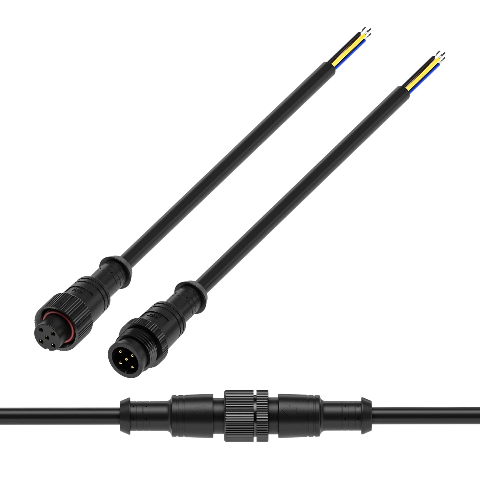 Btf-Lighting 5 Pin Electrical Metal Nut Connector 22Awg Ip67 Male Female Connector 7.87In/20Cm Extension Cable For Car Truck Boat Indoor/Outdoor Led Strip Lights/String 22Mm Metal Nut Big Size