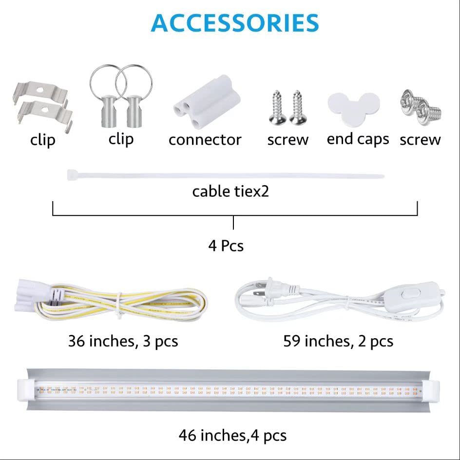 Tyagmam Grow Light For Indoor Plants,4Ft T8, 180W(4 X 45W, 1080W Equivalent), Super Bright, Full Spectrum Sunlight Plant Light,