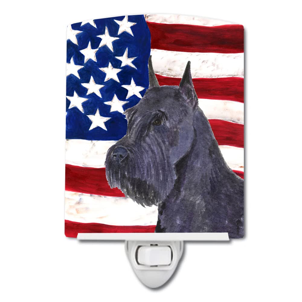 Carolines Treasures Ceramic Night Light, USA American Flag with Schnauzer, 6x4x3in, Multicolor, Model SS4007CNL