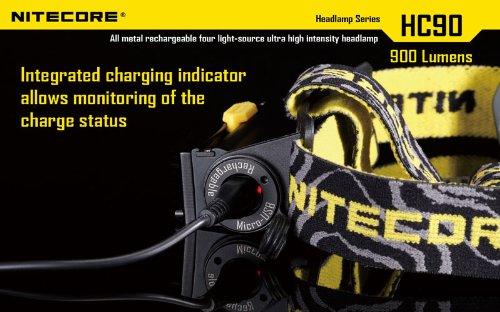 Nitecore HC90 Rechargeable Headlamp, 900 Lumens, Aluminum, Black