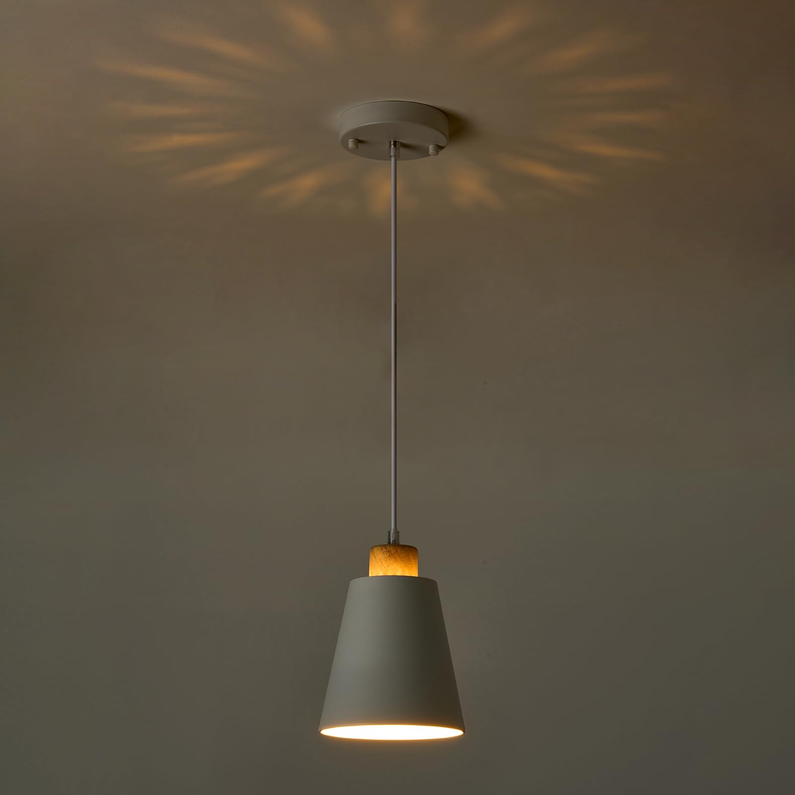 Lamknvs Mini Pendant Light Fixtures White Wood Pendant Lighting For Kitchen Island 7.87In Cone Modern Ceiling Hanging Lights Hollow Shade Nordic Island Light For Counter  Bar  Hallway