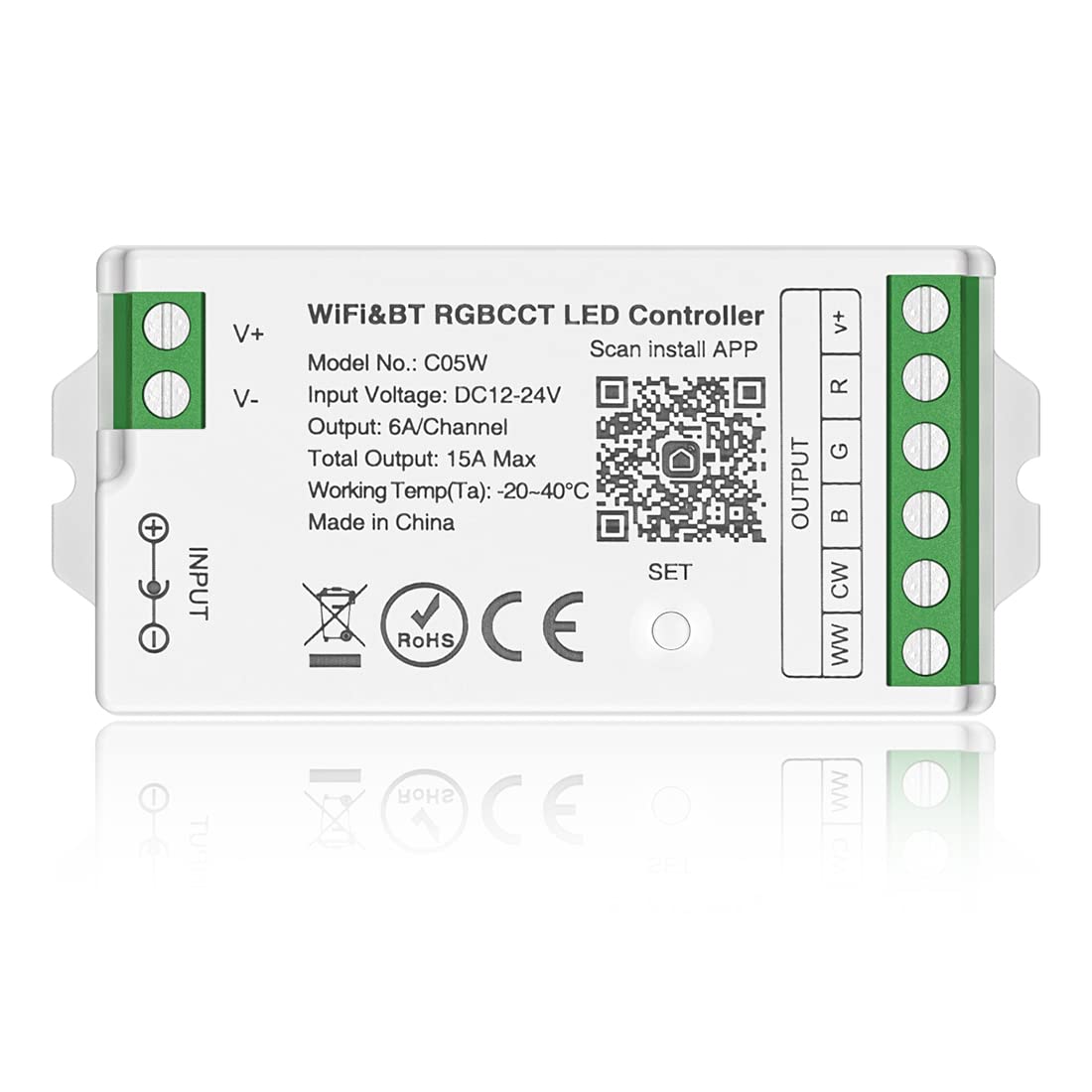 Btf-Lighting C05W Rgbcct Pwm Smd Fcob (+ R G B C W) 6Pin Led Strip 2.4Ghz Tuya Wifi Group Controller Alexa Google Home Control M