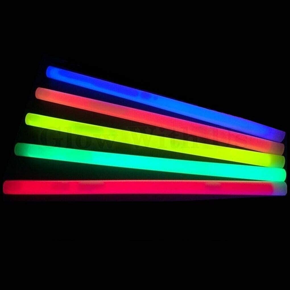 Glow With Us Glow Sticks Bulk, 100 Jumbo 12” Light Sticks, Assorted Colors, 14-Hour Glow, Cardboard Material