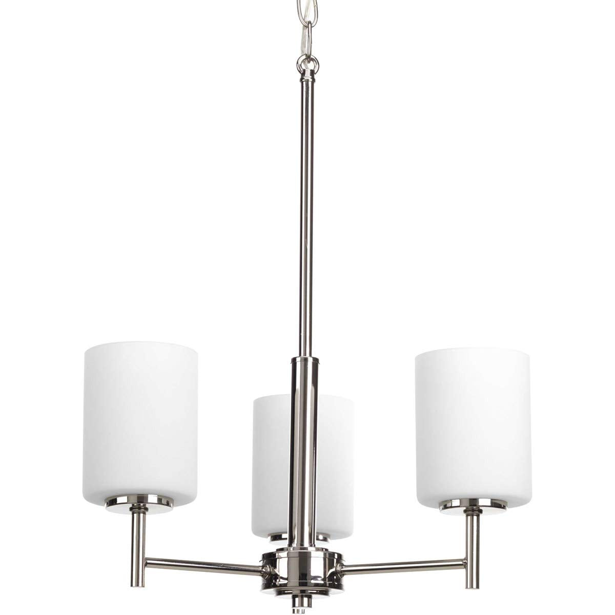 Progress Lighting P4318-104 Replay Collection Etched White Glass Modern Chandelier Light, 3-Light, Polished Nickel