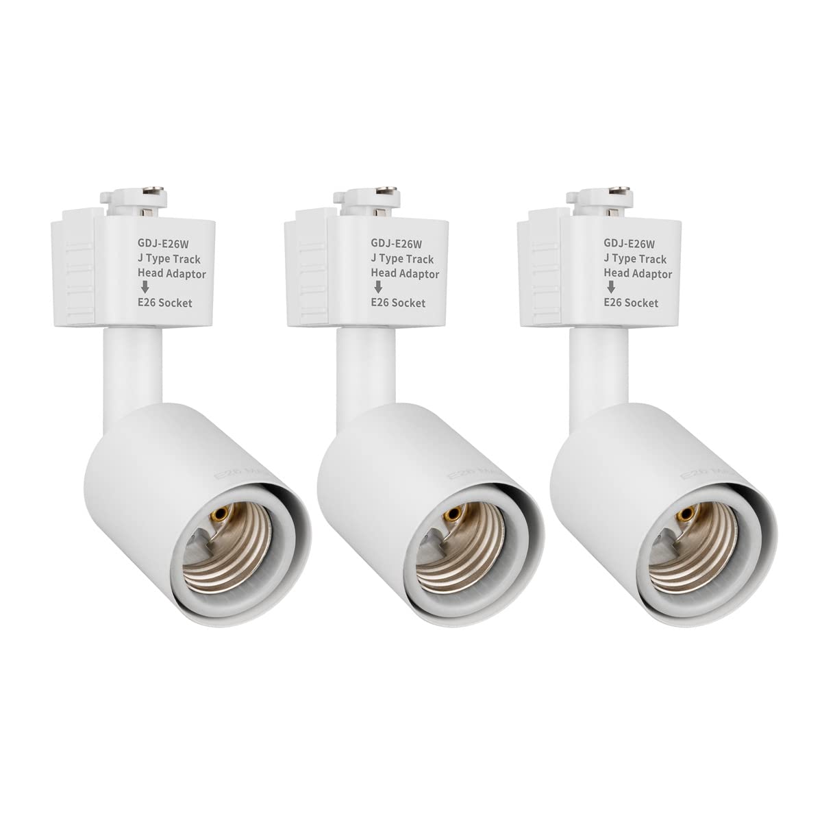 mirrea J Type Track Lighting Head to E26 Medium Screw Base Adapter Light Direction Adjustable Pack of 3 (White)