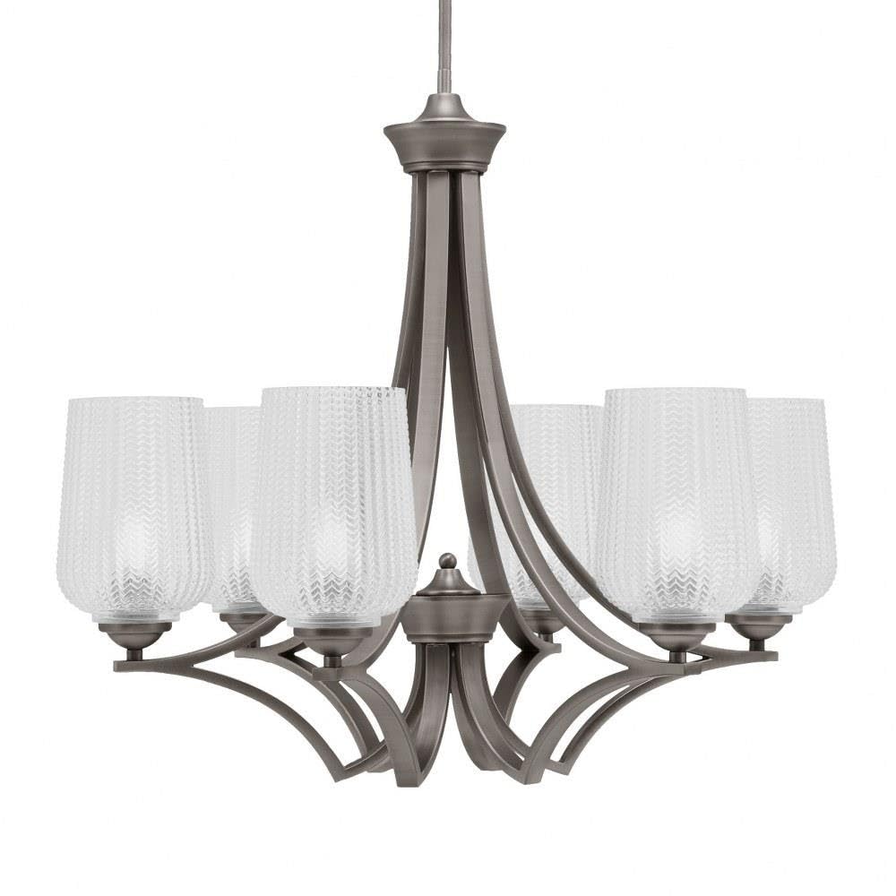 Toltec Lighting 566-GP-4250 Zilo - 6 Light Uplight Chandelier-23 Inches Tall and 25.75 Inches Wide, Finish Color: Graphite, Glass Color: Clear Textured