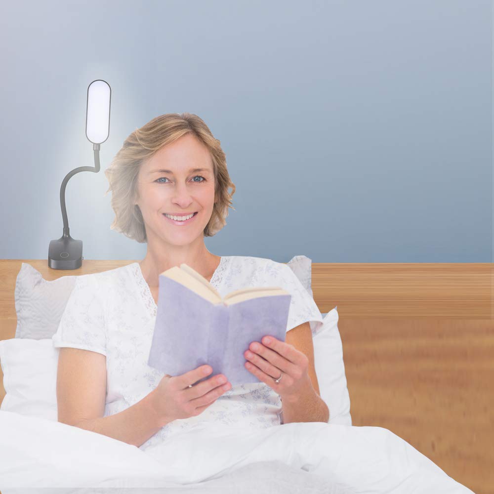 COLORLIFE Clip-On Desk Lamp - 7W Rechargeable Gooseneck Light, Stepless Brightness, Black, Model CL-DB01