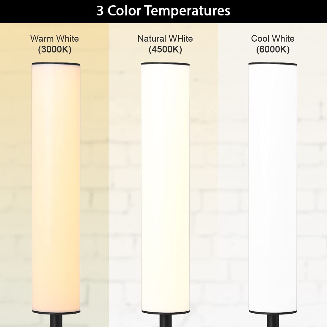 O'Bright LED Cylinder Floor Lamp, Remote Control, Dimmable 3000K-6000K, Black, Model OB-FL09D, Minimalist Design for Living Room and Office