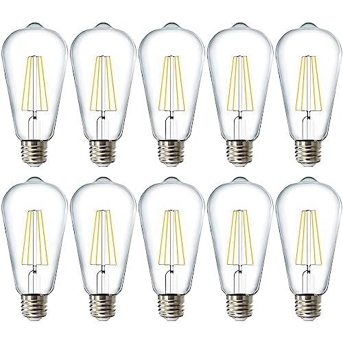 Sunco 10 Pack Edison Bulbs Led St64, Clear Vintage Filament Waterproof Bulb, 800 Lm, 8.5W (60W Equivalent), 4000K Cool White, E2
