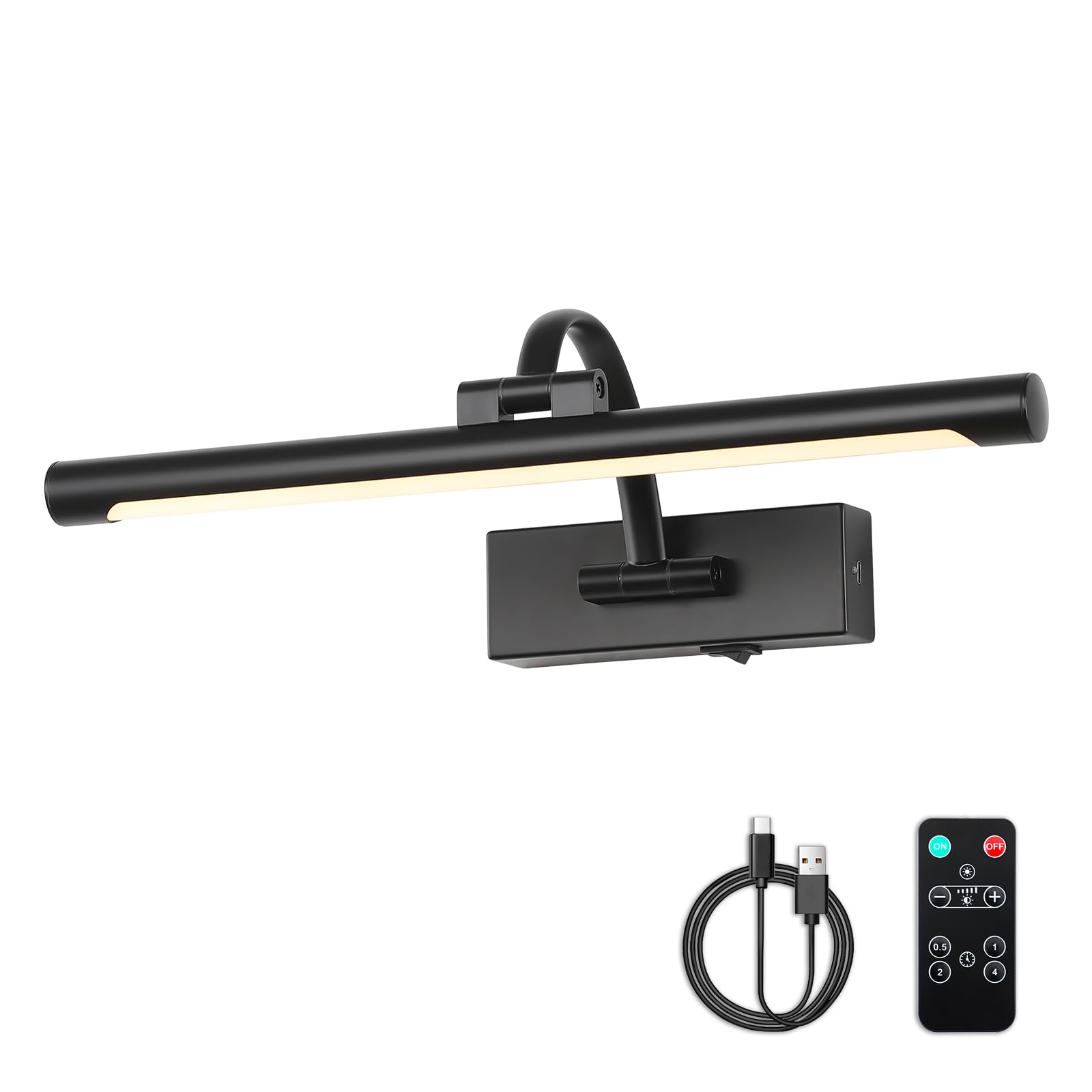 DESOOP Picture Lights Battery Operated with Remote and Dimmable Function, Rechargeable Gallery Light Black Art Light Wireless Pa