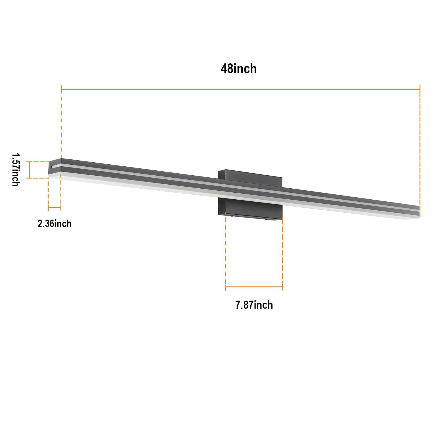 Sinerise 48-Inch Led Modern Bathroom Vanity Light Bar, Matte Black Modern Acrylic Bathroom Wall Lighting Fixtures Over Mirror (C