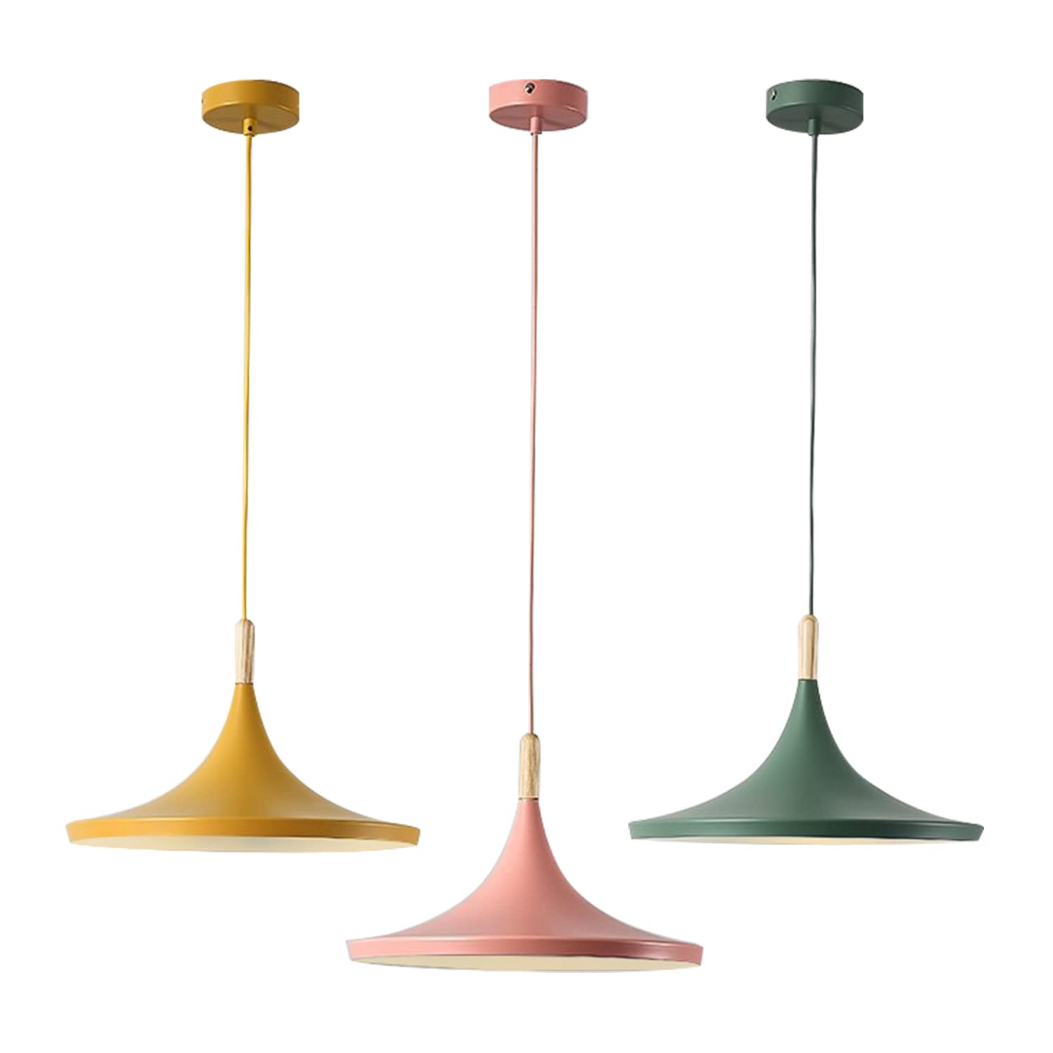 KCO Lighting Nordic Modern Macaron Pendant Light 3-Pack, Large, Aluminum, Pink/Green/Yellow, Model KCO-NM