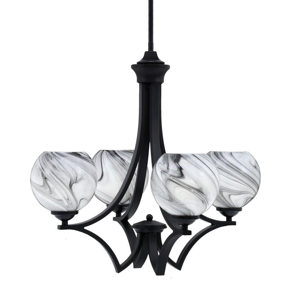 Toltec Lighting 564-MB-4109 Zilo - 4 Light Uplight Chandelier-19.75 Inches Tall and 20.75 Inches Wide, Finish Color: Matte Black, Glass Color: Onyx Swirl