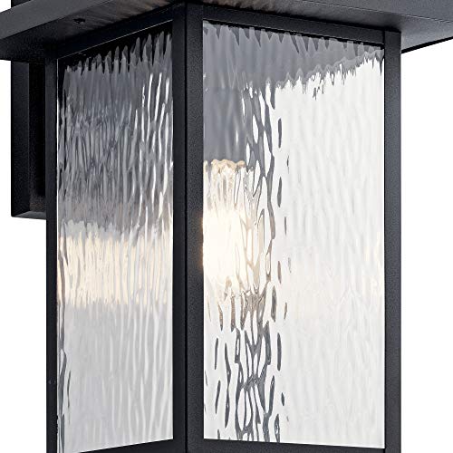 Kichler 16in Outdoor Wall Light in Textured Black, 1-Light Exterior Sconce with Clear Water Glass, Model 49926BKT