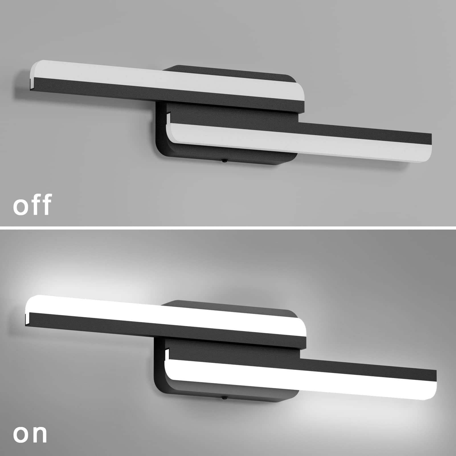 Ralbay Modern LED Vanity Light 24W 24 inch Frosted Aluminum Matte Black Bathroom Fixture 6000K