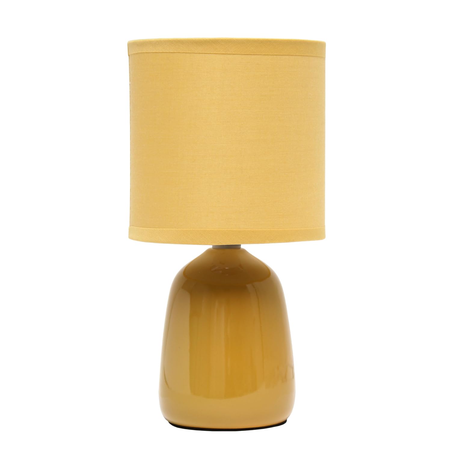 Simple Designs Lt1134-Mst 10.04&quot; Tall Traditional Ceramic Thimble Base Bedside Table Desk Lamp W Matching Fabric Shade For Decor, Nightstand, Bedroom, Living Room, Entryway, Office, Mustard Yellow